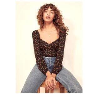 Reformation Reign top in rose floral print